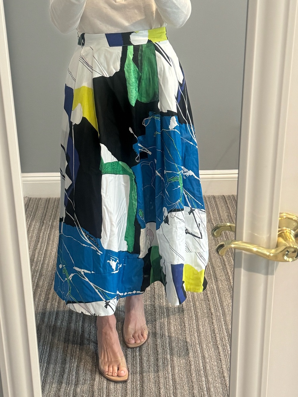 Zara Abstract Midi Skirt in Blue, Green, White & Black